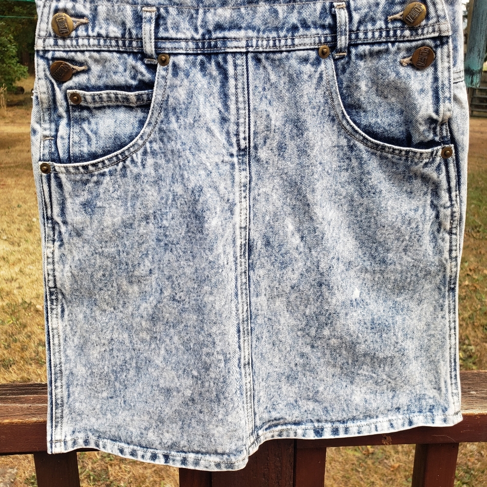 VINTAGE Girls Squeeze Bleached/Acid Washed Jean Overall Dress- M - Picture 7 of 14